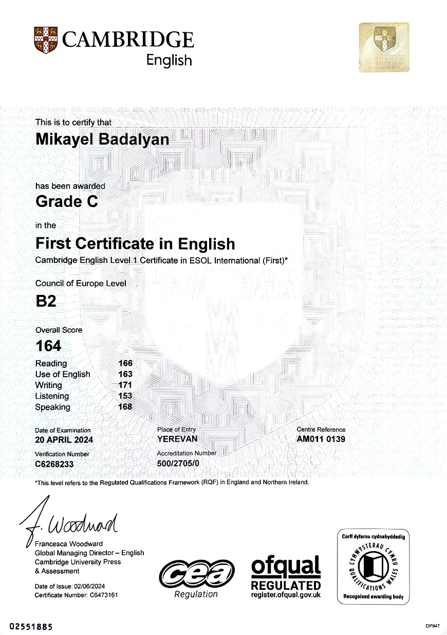 Cambridge Certificate